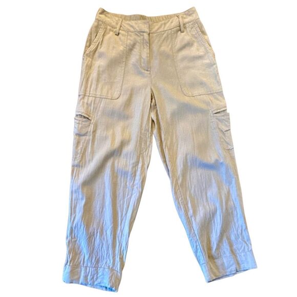 Rachel Zoe Linen tan cropped cargo pants size 8 - Picture 1 of 10